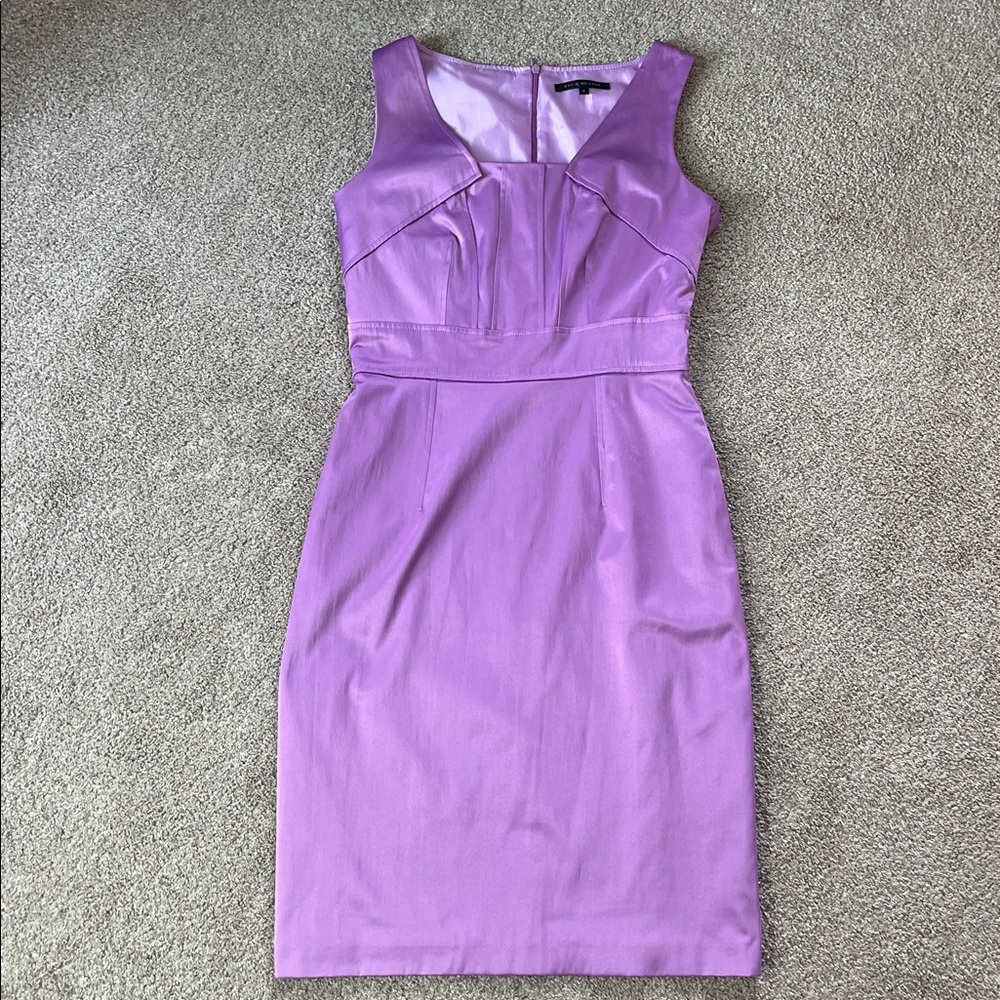 David Meister Glossy Lavender Lilac Purple Cotton Blend stretch satin Sheath sz4 - Picture 7 of 10